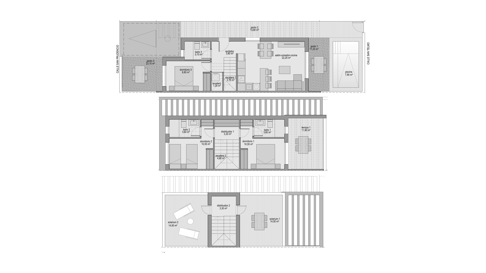 Villa floor plan, 3 bedrooms in ESTRELLA DE LA RIBERA No. 3